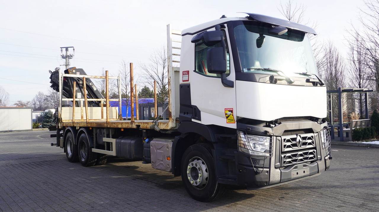 Miškovežis, Sunkvežimis su kranu pervežimui medienos RENAULT C430 / HIAB 244 EP-5 HIDUO crane 8400 kg 15 m / Platform with stanchions: foto 7