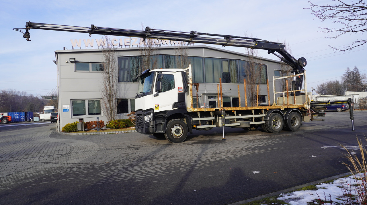 Miškovežis, Sunkvežimis su kranu pervežimui medienos RENAULT C430 / HIAB 244 EP-5 HIDUO crane 8400 kg 15 m / Platform with stanchions: foto 18