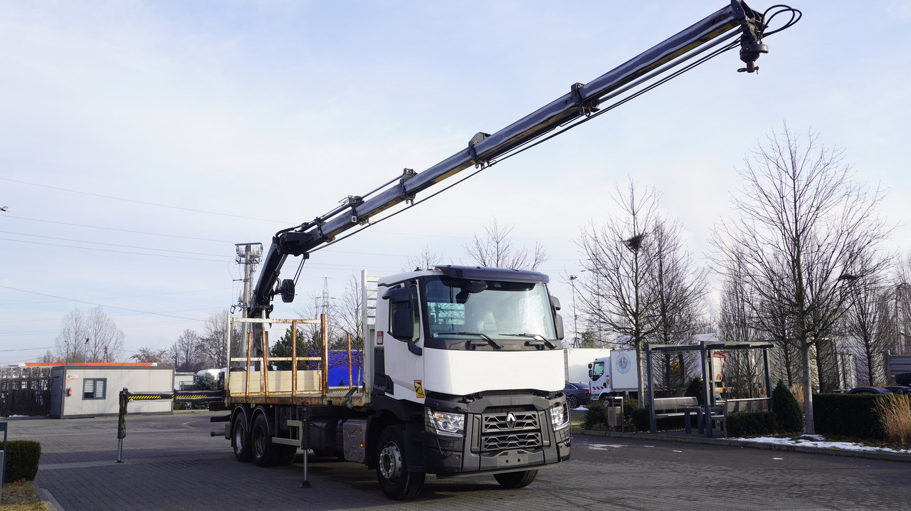 Miškovežis, Sunkvežimis su kranu pervežimui medienos RENAULT C430 / HIAB 244 EP-5 HIDUO crane 8400 kg 15 m / Platform with stanchions: foto 19