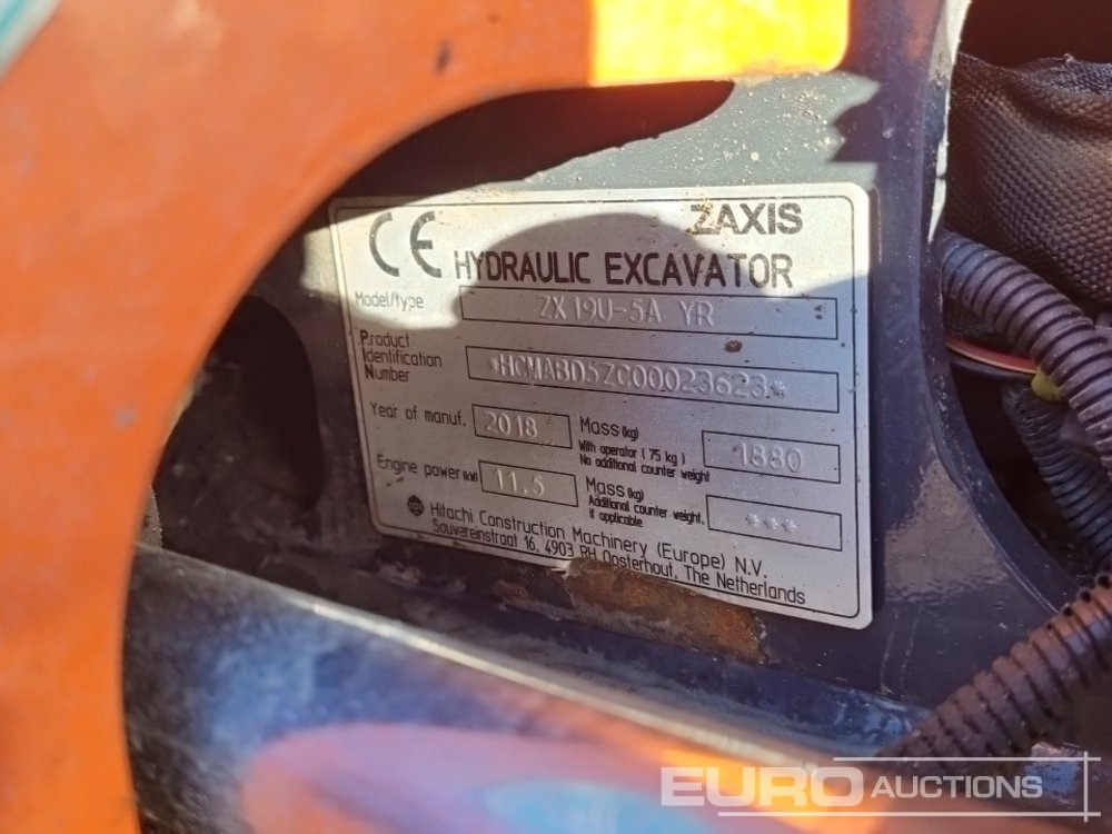 Mini ekskavatorius 2018 Hitachi ZX19U-5A YR: foto 48